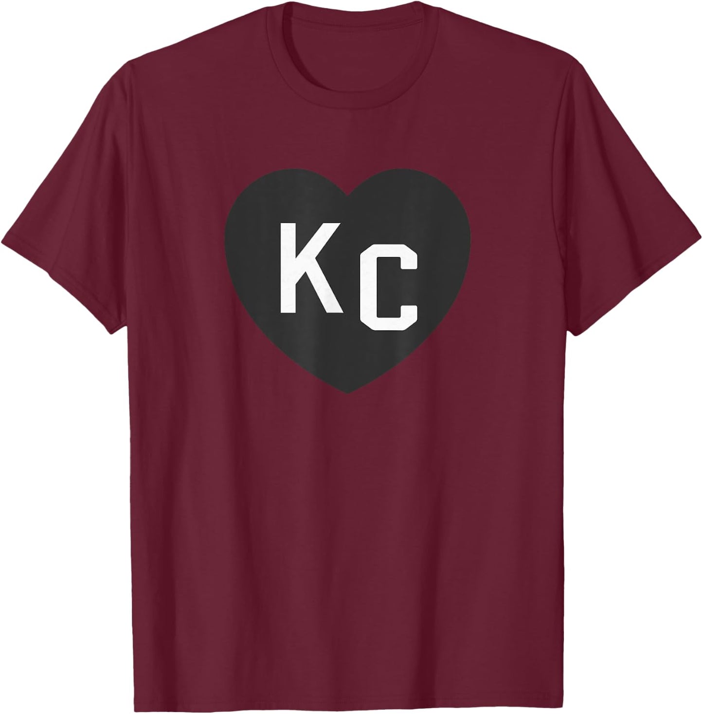 Kansas City Hearts KC 2-Letter Heart (Love) - Black, -Adult, Short Sleeve, Small, , Modern, Letter Print, T Back, Casual, 1 Count T-Shirt - T-Shirt | Maroon