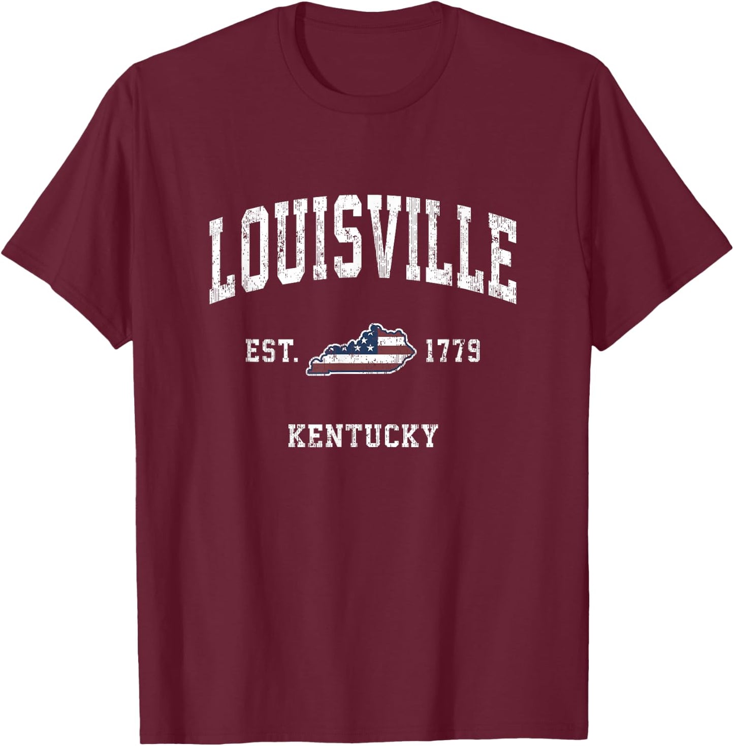 Louisville Kentucky KY Vintage American Flag Sports Design T-Shirt - T-Shirt | Maroon