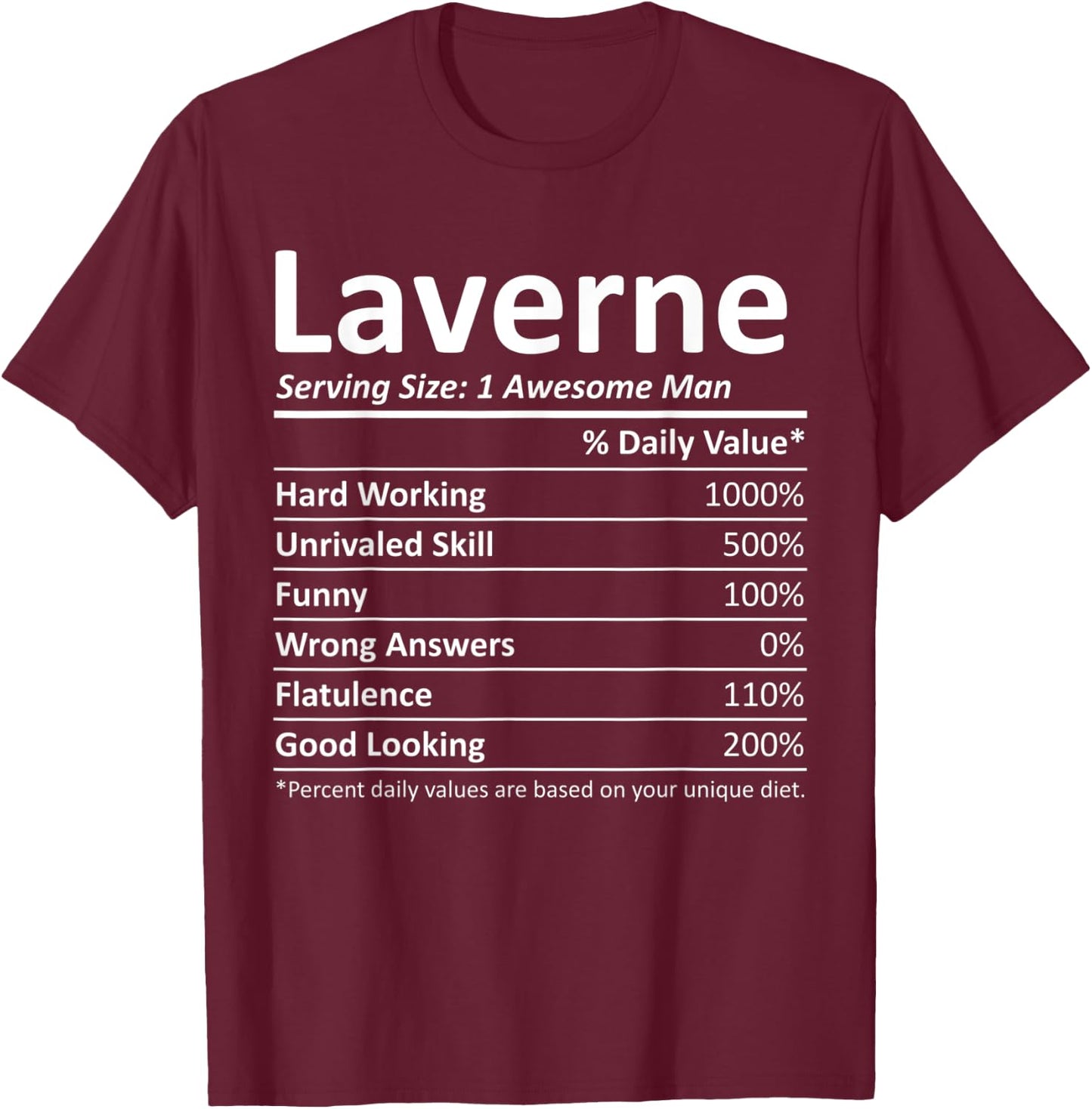 LAVERNE Nutrition Funny Birthday Personalized Name Gift T-Shirt - T-Shirt | Maroon