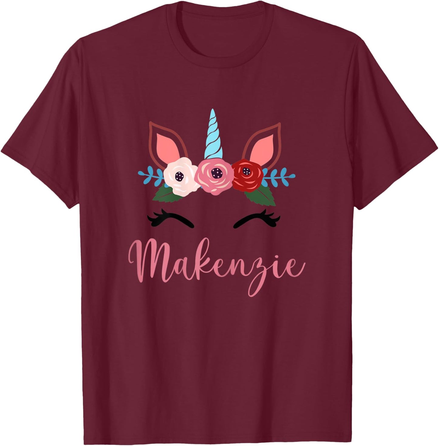 Cute Makenzie Magical Floral Unicorn For Girls T-Shirt - T-Shirt | Maroon
