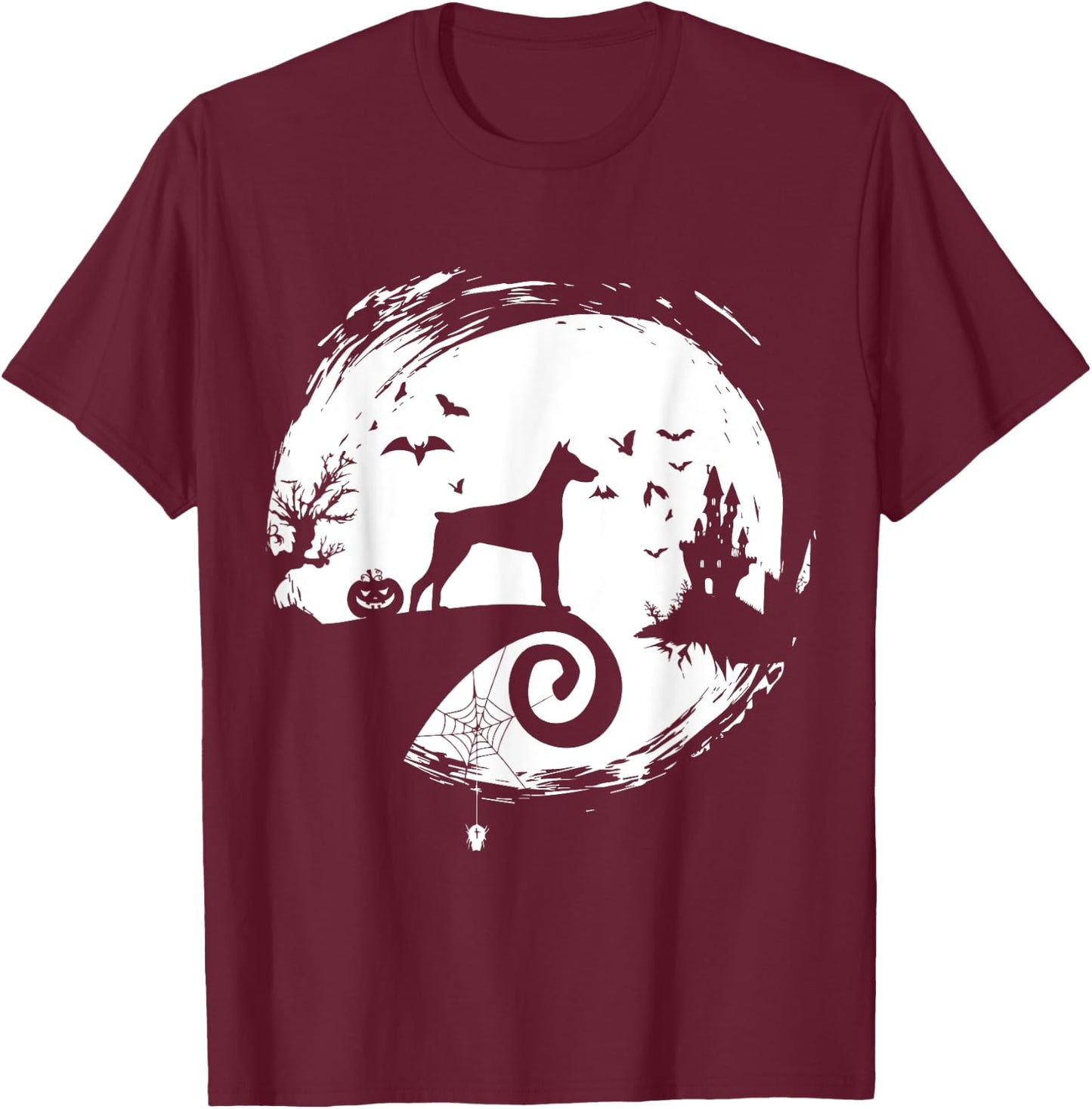 DOBERMAN PINSCHER Halloween Costume Moon Silhouette T-Shirt - T-Shirt | Maroon