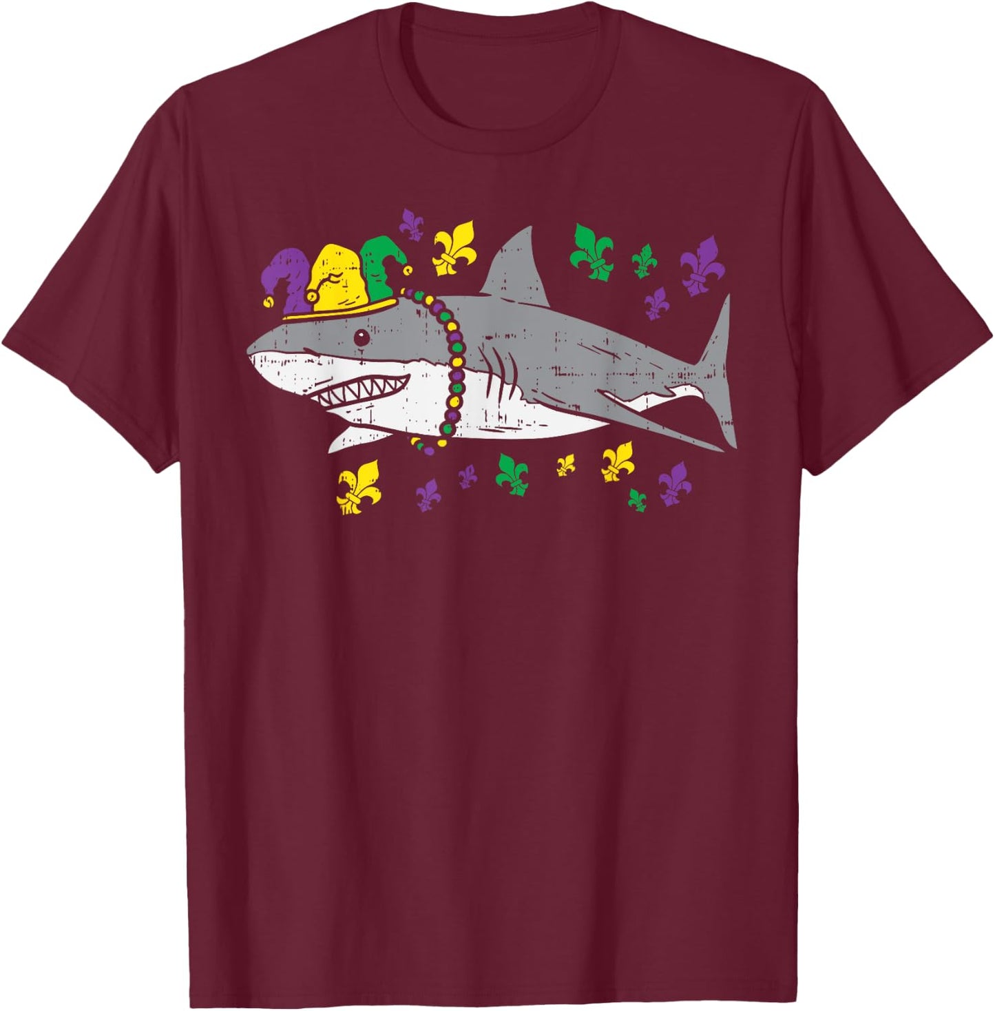 Jester Shark Animal Lover Funny Mardi Gras Carnival Boys T-Shirt - T-Shirt | Maroon