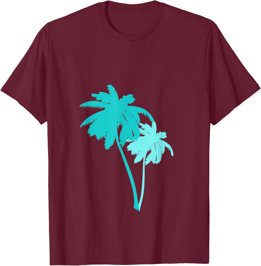 Turquoise Aqua Blue Palm Trees T-Shirt - T-Shirt | Maroon