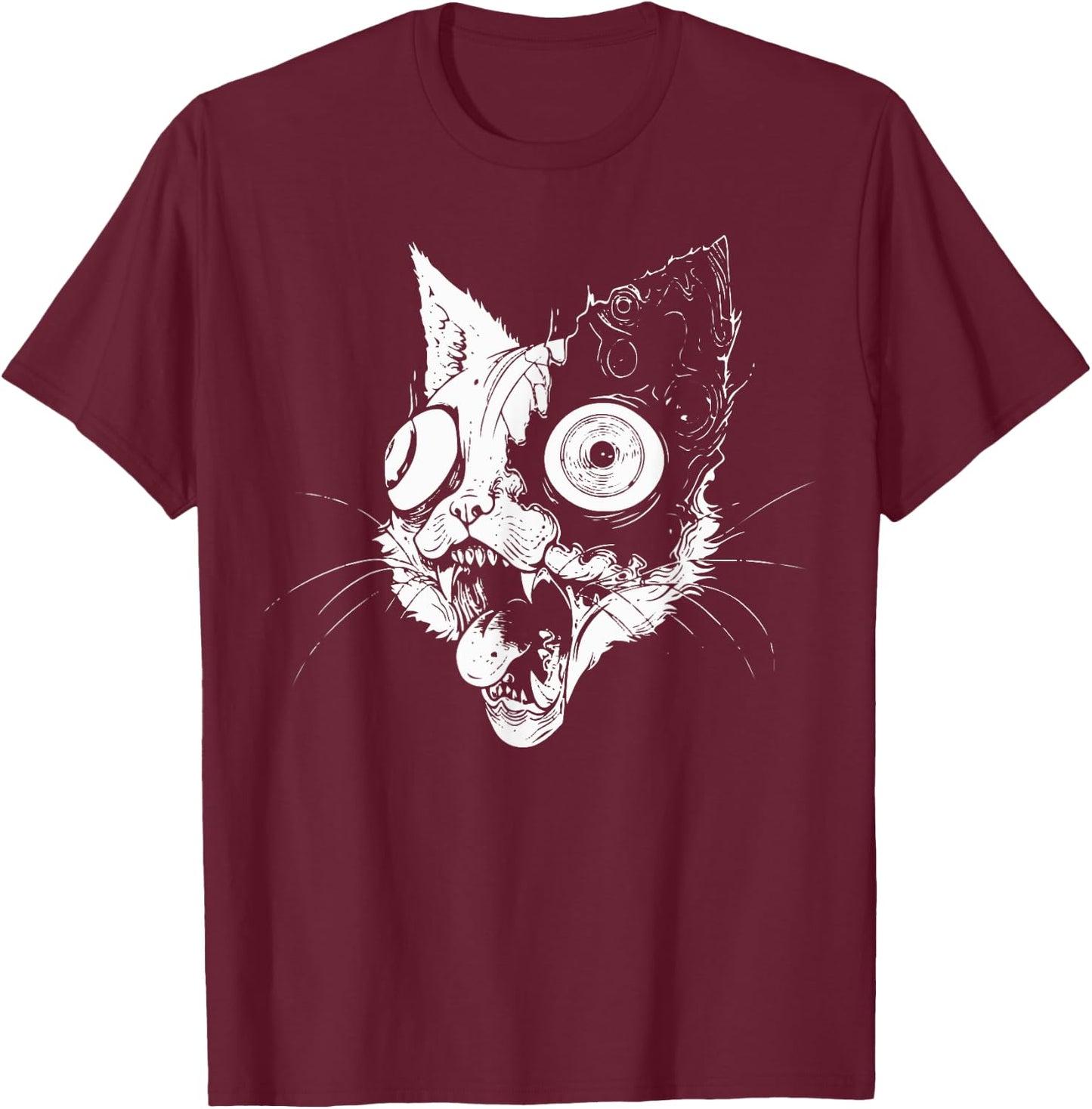 Psychedelic Zombie Cat | Weirdcore Weird Grunge Punk Goth Women T-Shirt - T-Shirt | Maroon