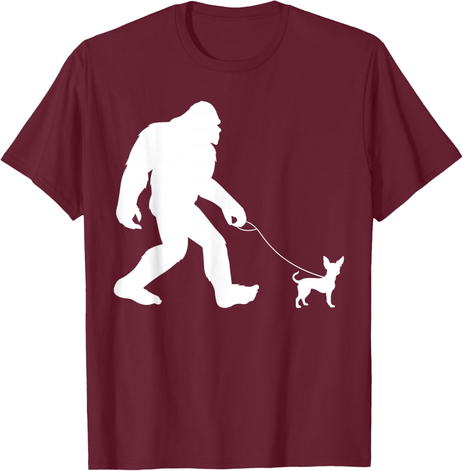 Fun Bigfoot Sasquatch Walking Chihuahua Gag Gift T-Shirt - T-Shirt | Maroon