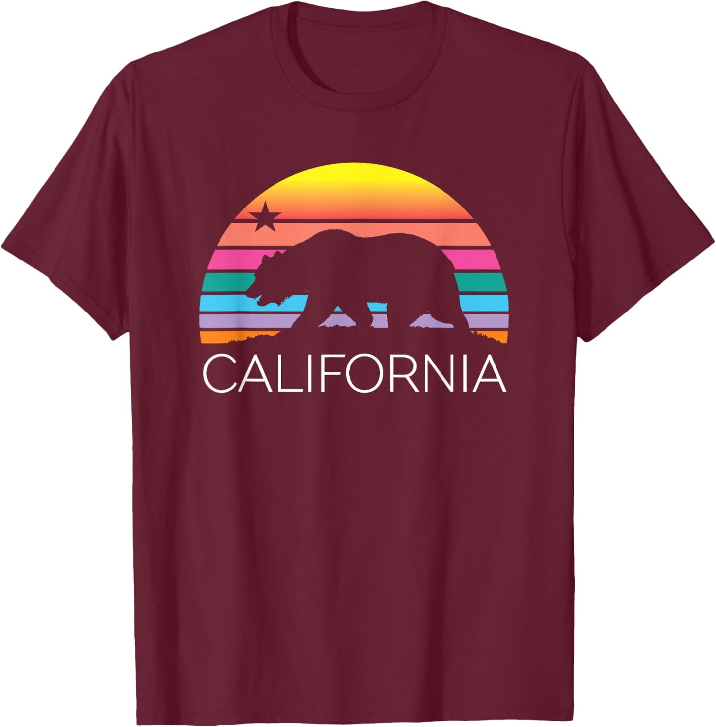 Retro California Surf Vintage Beach Cali 80s Venice Palm Sun T-Shirt - T-Shirt | Maroon