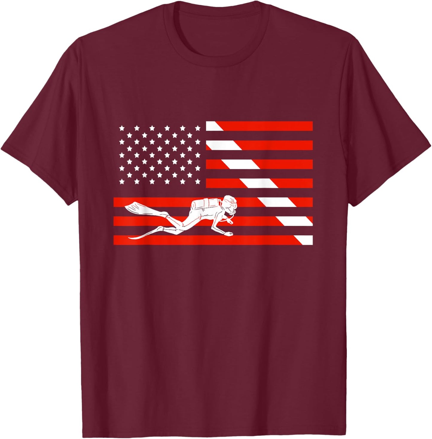 American Scuba Diver Flag Cool Scuba Dive Flag Diver Gift T-Shirt - T-Shirt | Maroon