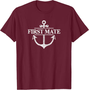 Captain & First Mate Matching Set Pontoon Boat Sailing Retro T-Shirt - T-Shirt | Maroon