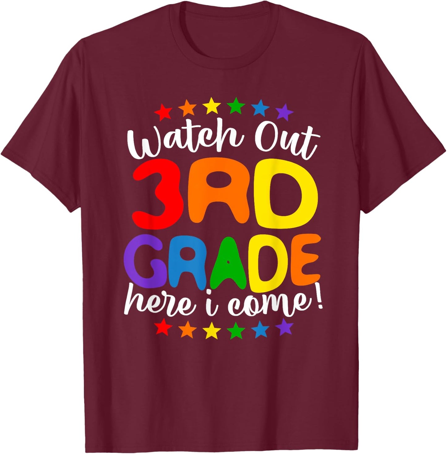 Kids 3rd Grade Here I Come Teacher Girls Boys Back To School T-Shirt - T-Shirt | Maroon