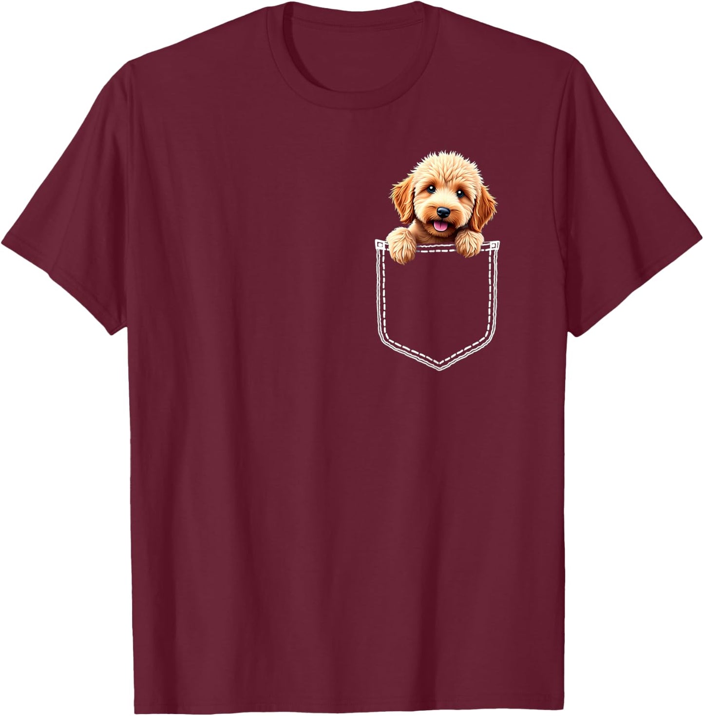 Cute Labradoodle Dog In The Pocket T-Shirt - T-Shirt | Maroon