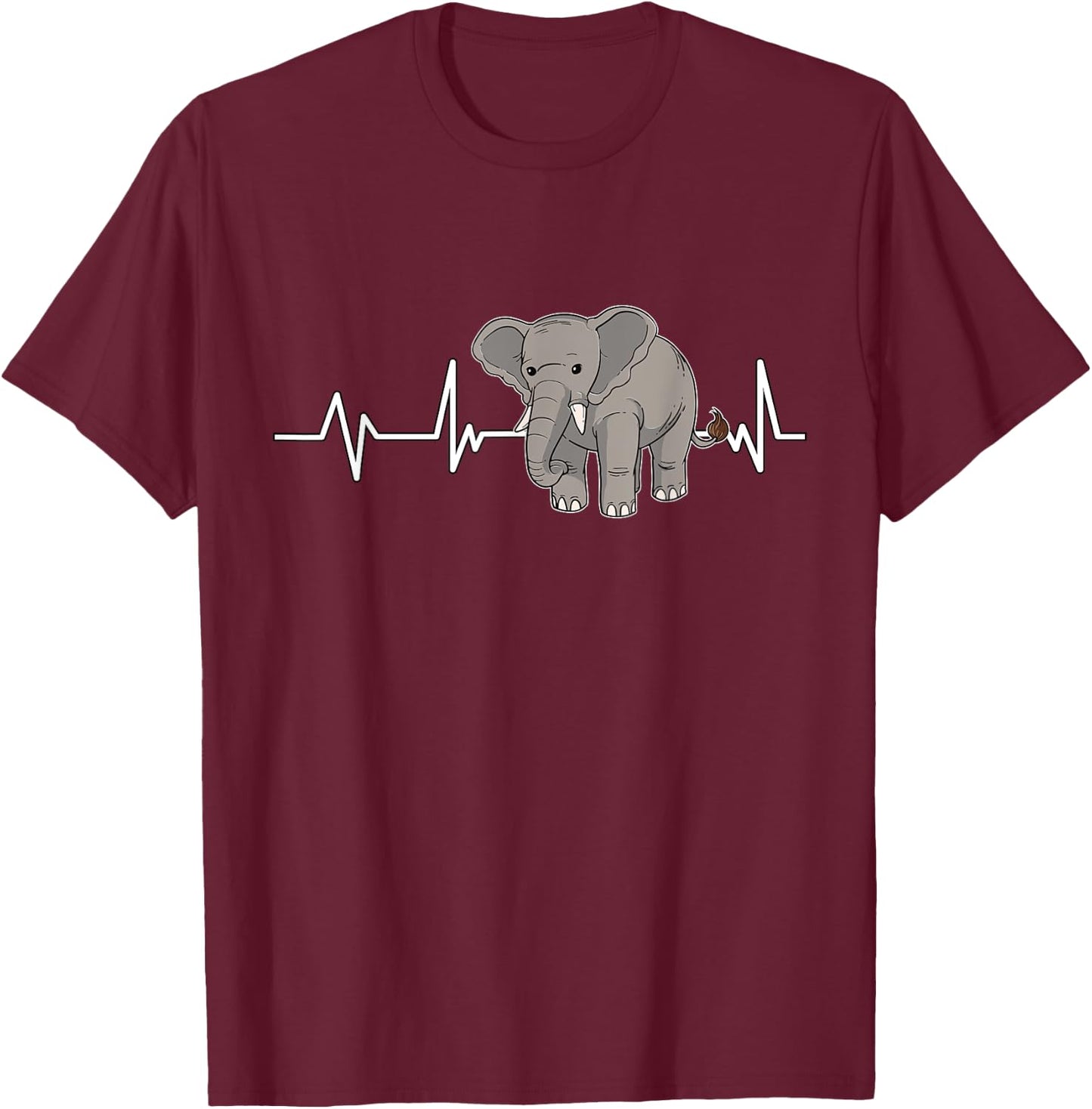 Elephant Heartbeat EKG Gift Elephant T-Shirt - T-Shirt | Maroon