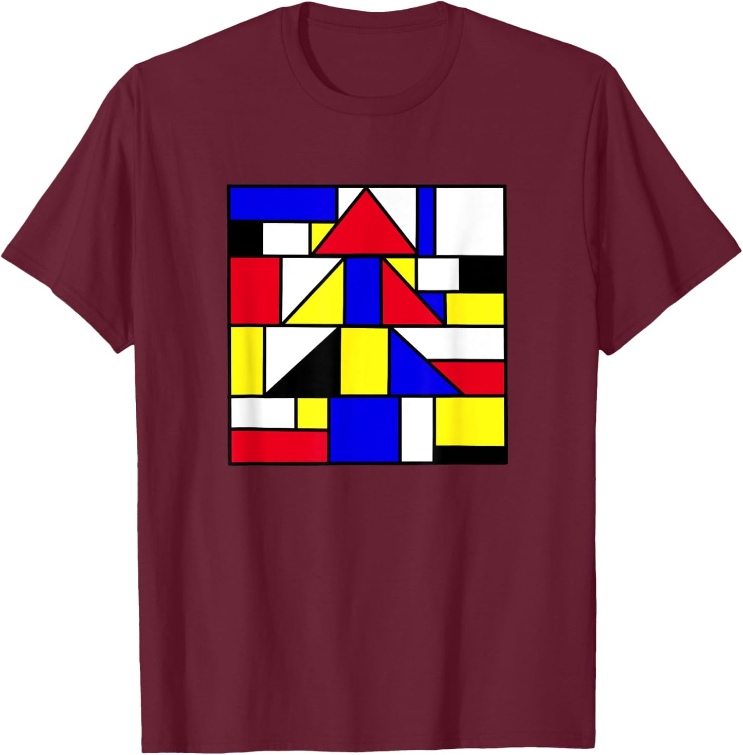 Mondrian inspired abstract primary colors geometric T-Shirt - T-Shirt | Maroon