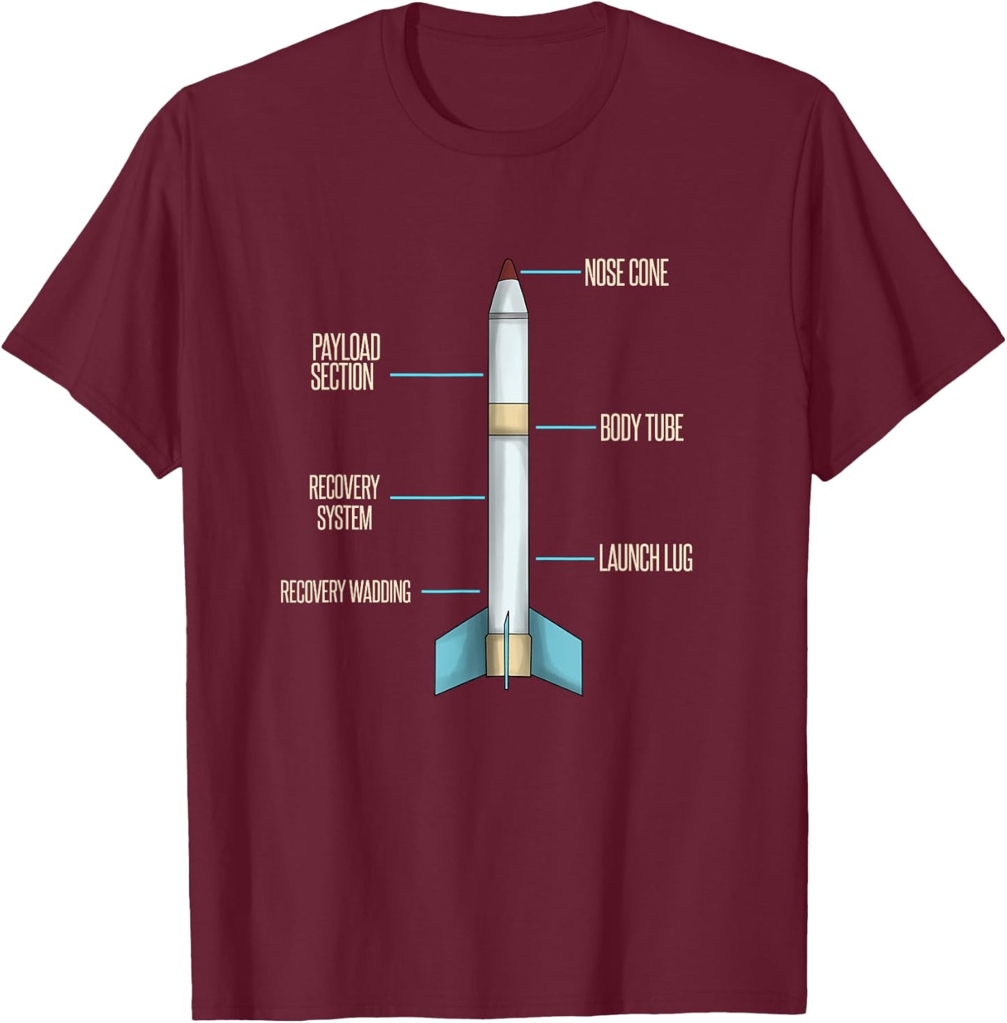 Aerospace Model Rocket Kit Drawing Design T-Shirt - T-Shirt | Maroon