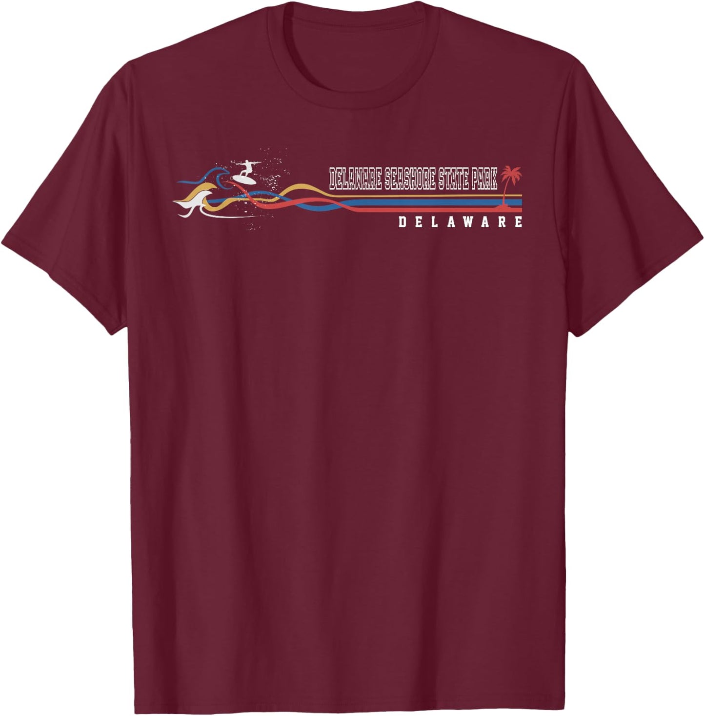 Retro Delaware Delaware Seashore State Park Surfboarder T-Shirt - T-Shirt | Maroon