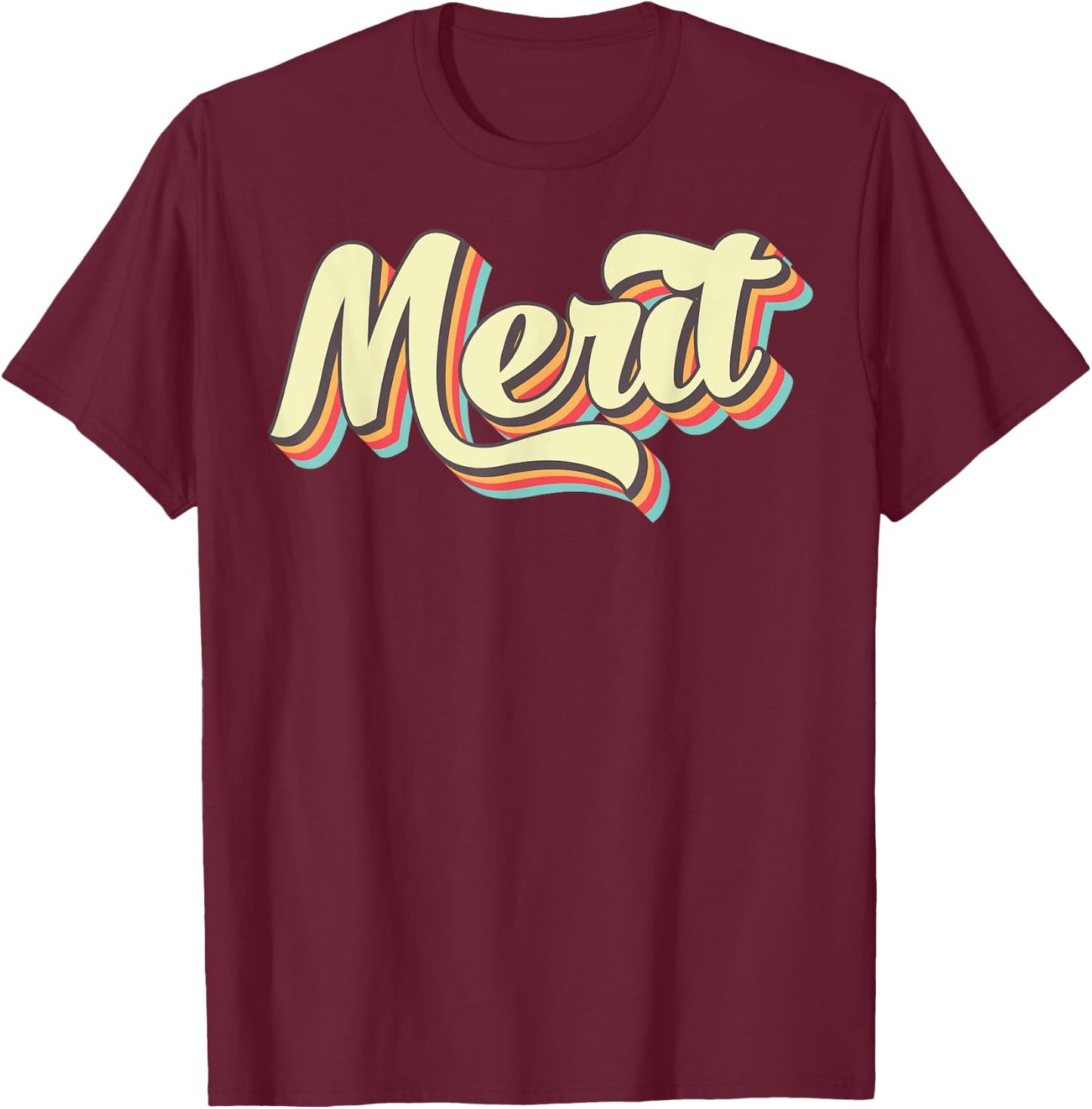 Merit Retro Art Baseball Font Vintage T-Shirt - T-Shirt | Maroon