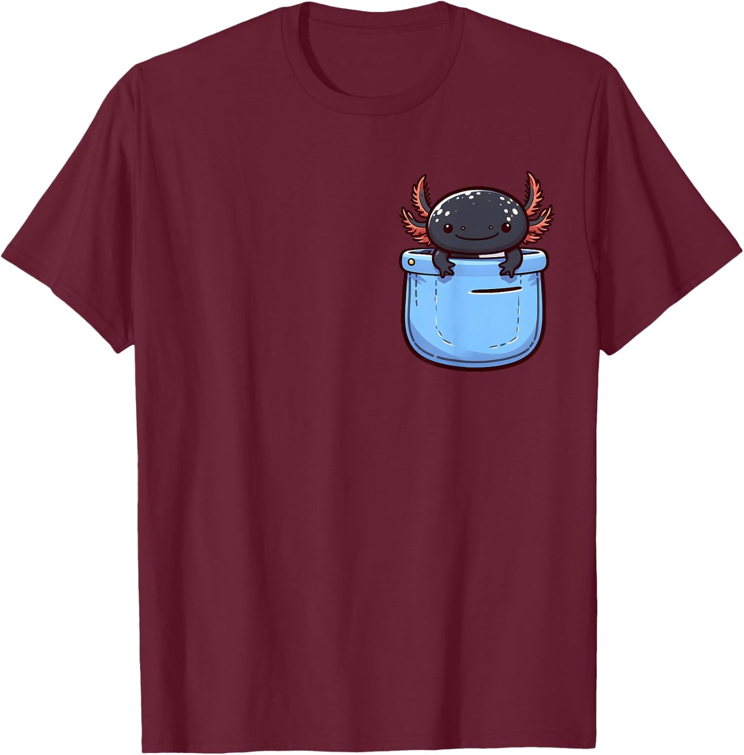 Cute Axolotl in Pocket for Kids, Boys, Girls, Women T-Shirt - T-Shirt | Maroon