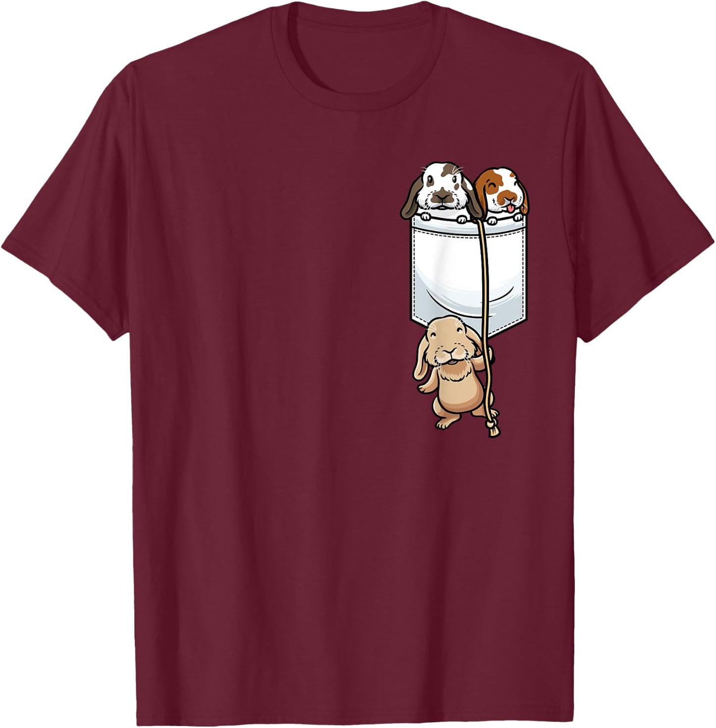 Cute Holland Lop Rabbit In Pocket Animal Lovers T-Shirt - T-Shirt | Maroon