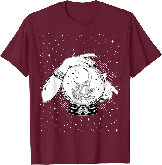 Vintage Witchy Mystic Fortune Teller Magical Crystal Ball T-Shirt - T-Shirt | Maroon