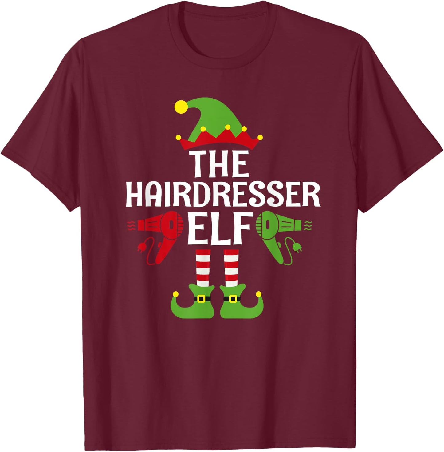 Hairdresser Elf Family Matching Group Christmas T-Shirt - T-Shirt | Maroon