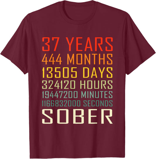 37 Year Sobriety Anniversary Vintage 37 Years Sober T-Shirt - T-Shirt | Maroon