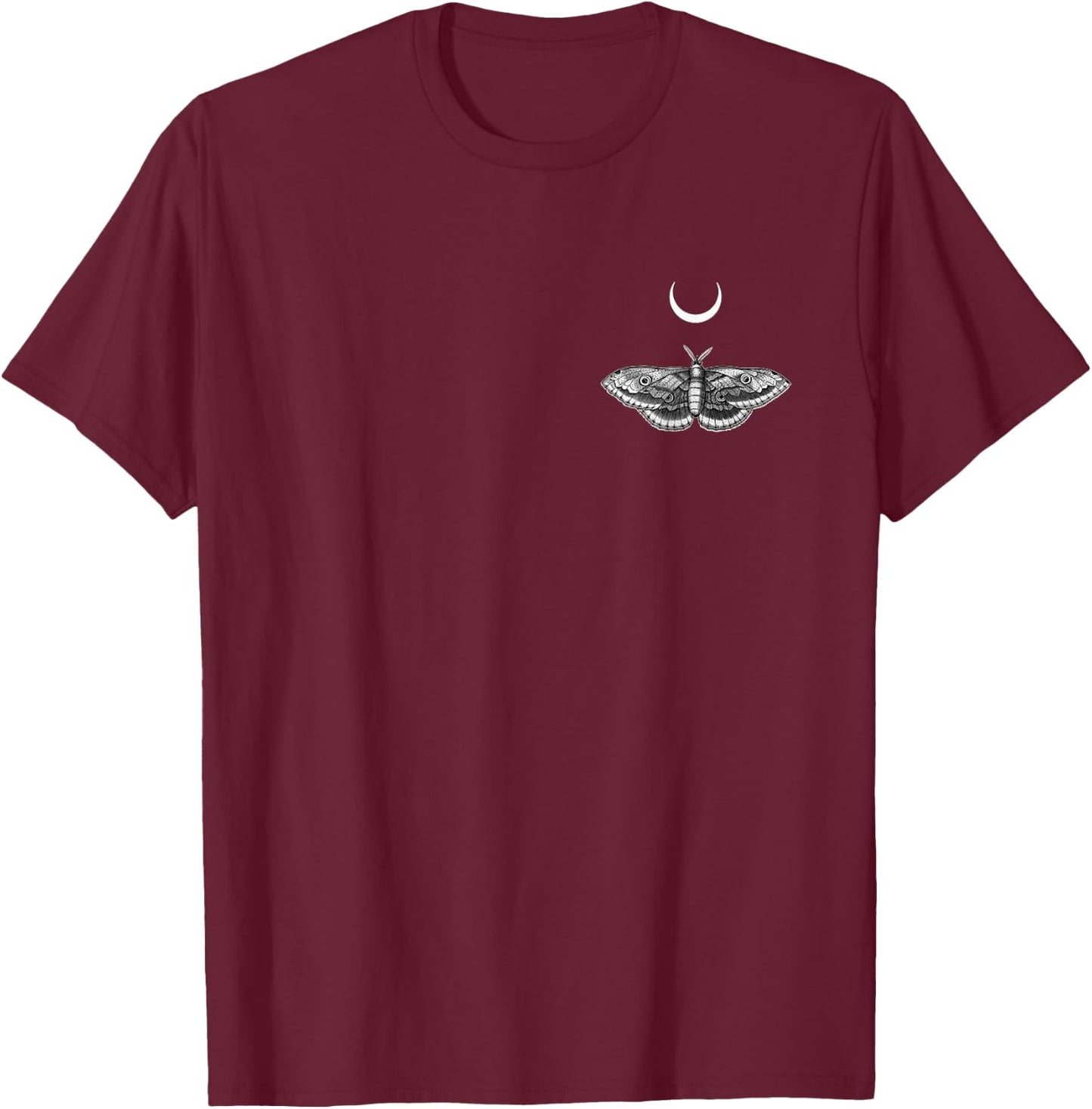 Moth with Crescent Moon Celestial Gothic Lunar Pocket T-Shirt - T-Shirt | Maroon