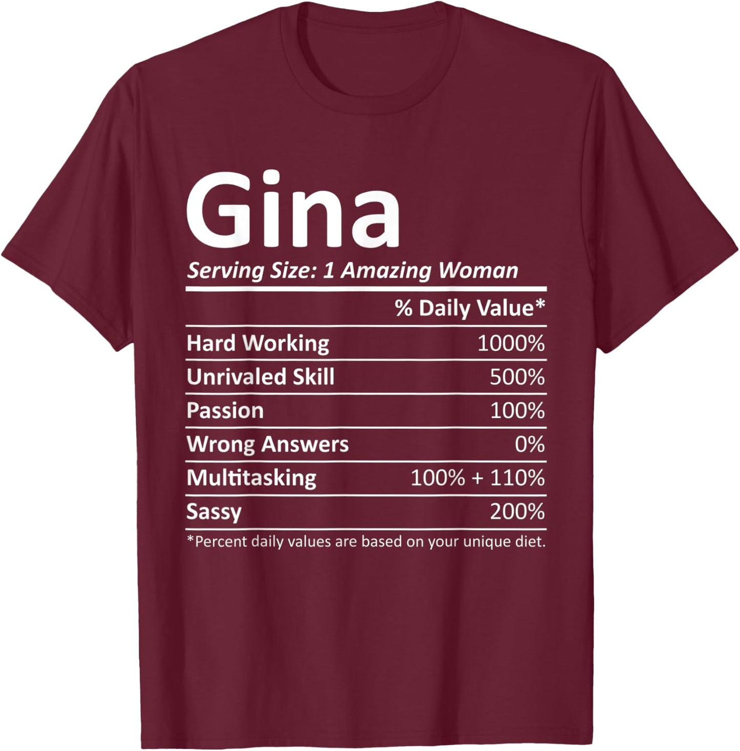 GINA Nutrition Personalized Name Funny Christmas Gift T-Shirt - T-Shirt | Maroon