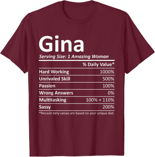 GINA Nutrition Personalized Name Funny Christmas Gift T-Shirt - T-Shirt | Maroon