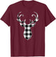 Black & White Classic Christmas Buffalo Plaid Deer Head T-Shirt - T-Shirt | Maroon