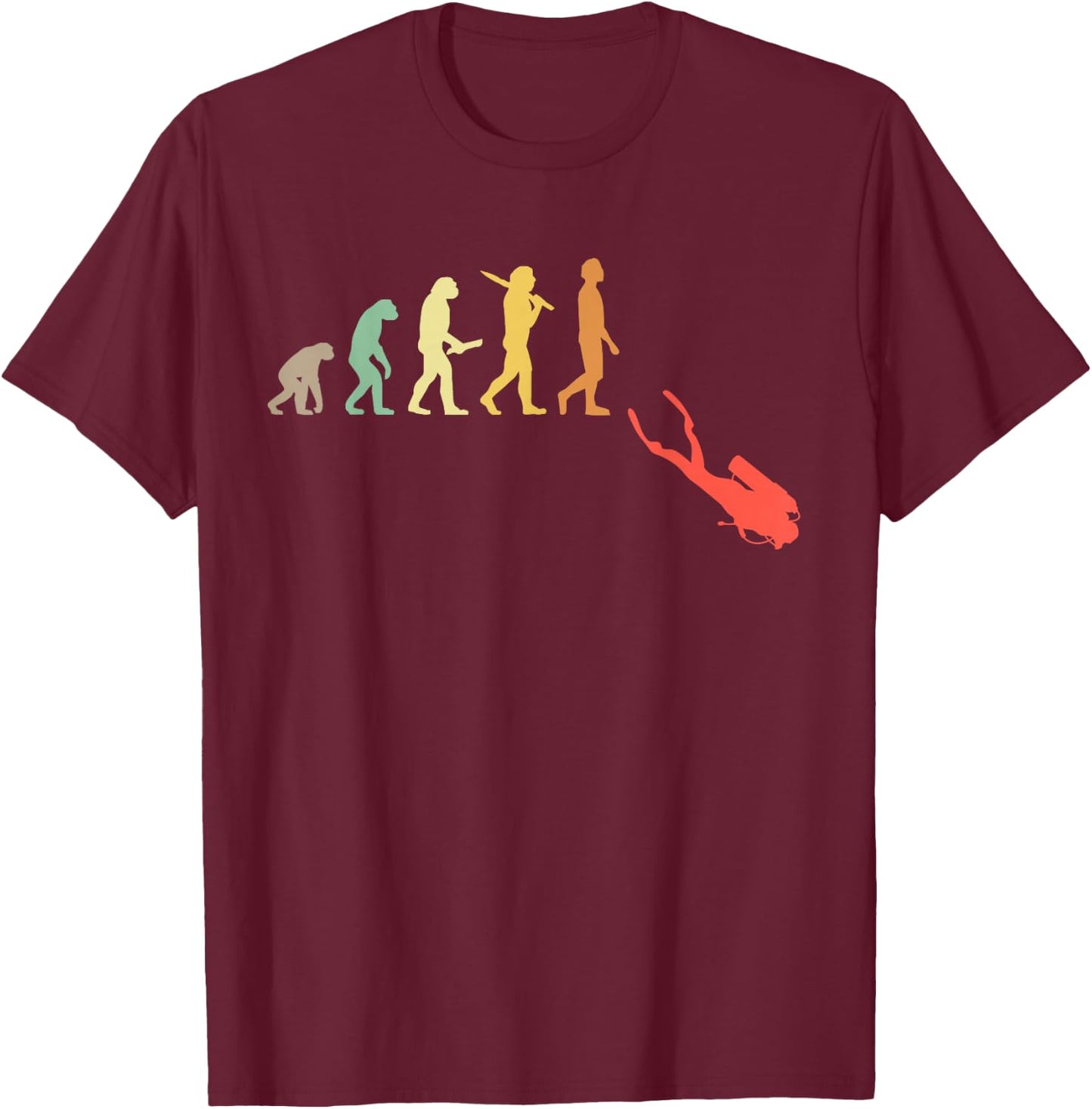 Retro Diving Evolution Gift Scuba Divers T-Shirt - T-Shirt | Maroon