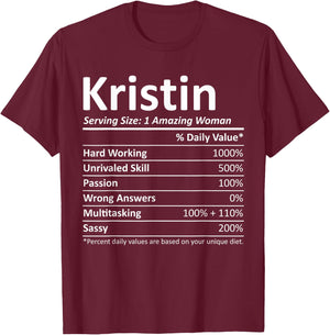 KRISTIN Nutrition Personalized Name Funny Christmas Gift T-Shirt - T-Shirt | Maroon