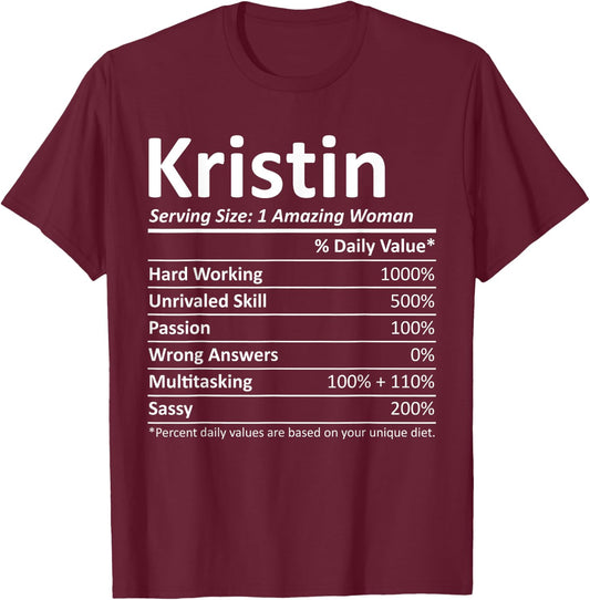 KRISTIN Nutrition Personalized Name Funny Christmas Gift T-Shirt - T-Shirt | Maroon