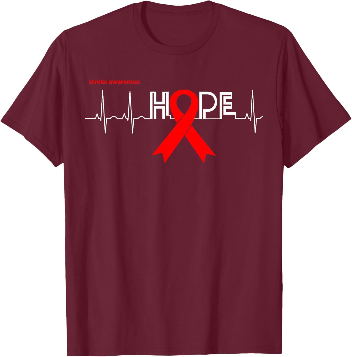 HOPE | Awareness Month Products Red Ribbon Stroke Awareness T-Shirt - T-Shirt | Maroon