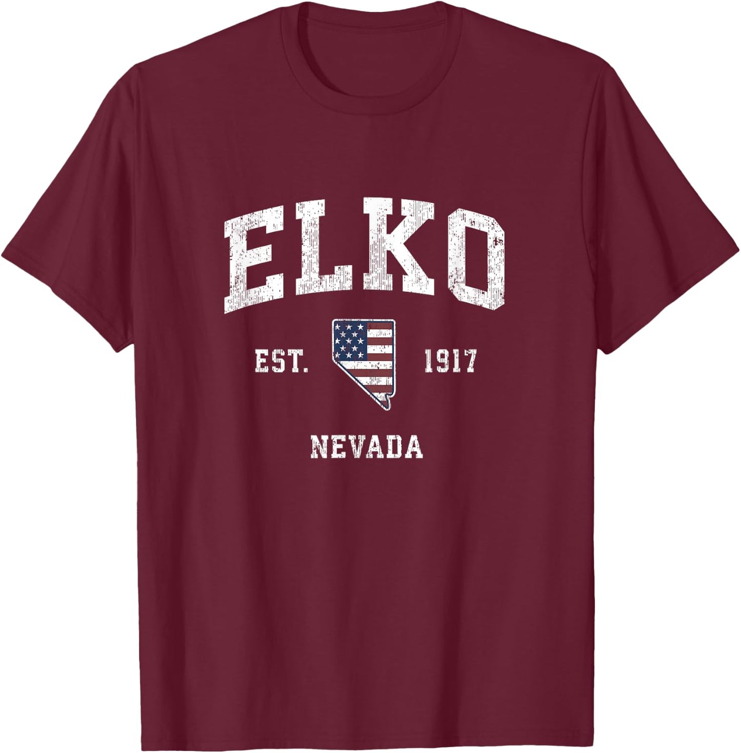 Elko Nevada NV Vintage American Flag Sports Design T-Shirt - T-Shirt | Maroon