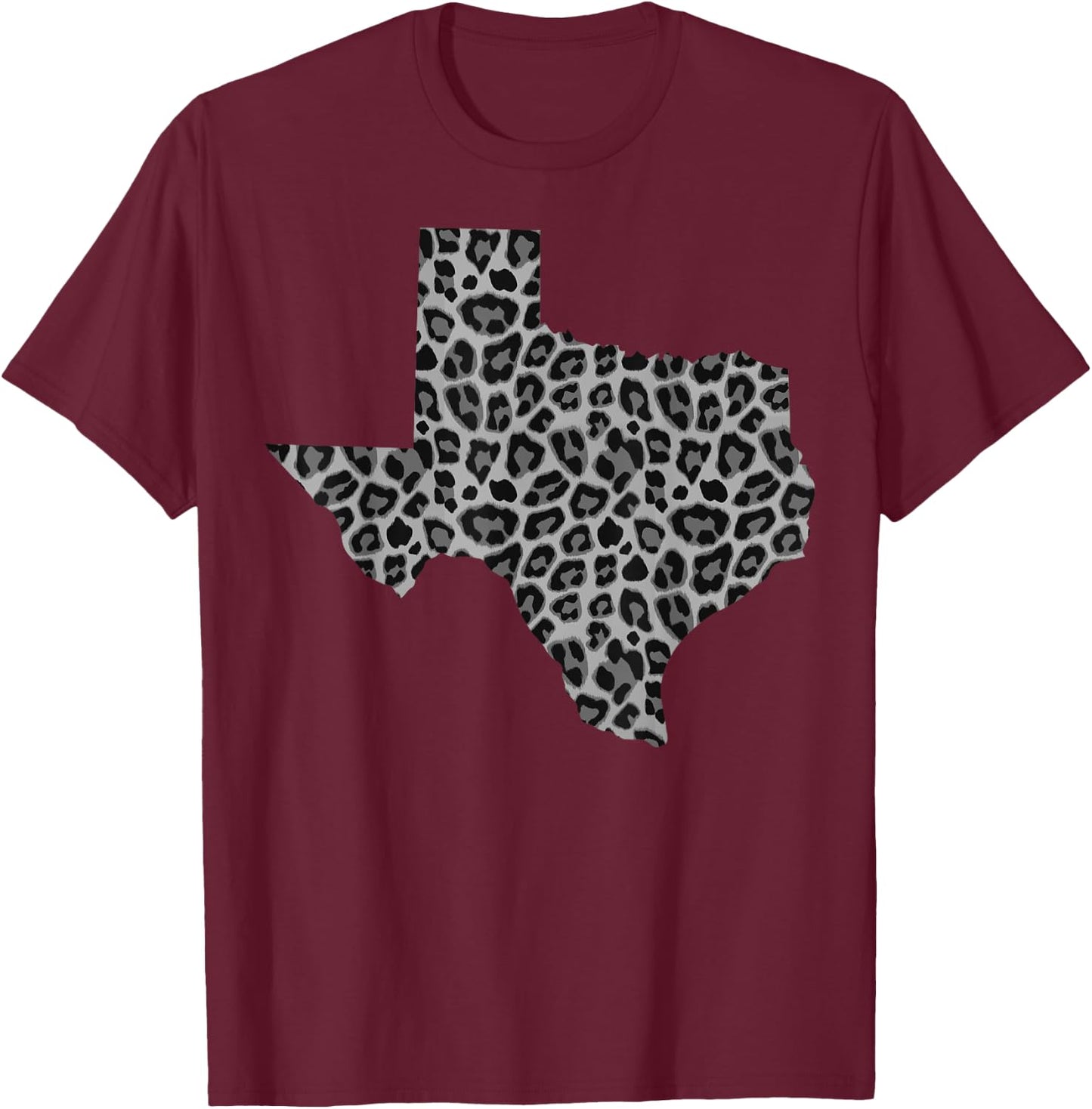 Cute Texas Shape Leopard Print | Wildlife Animal Lover Gift T-Shirt - T-Shirt | Maroon