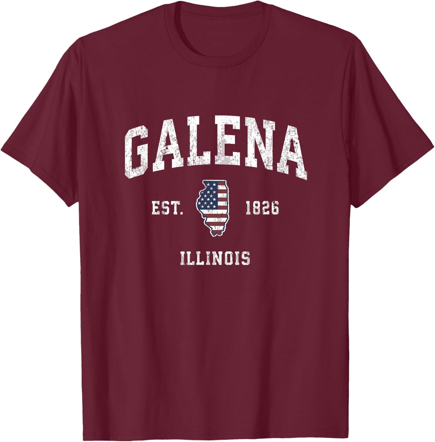 Galena Illinois IL Vintage American Flag Sports Design T-Shirt - T-Shirt | Maroon