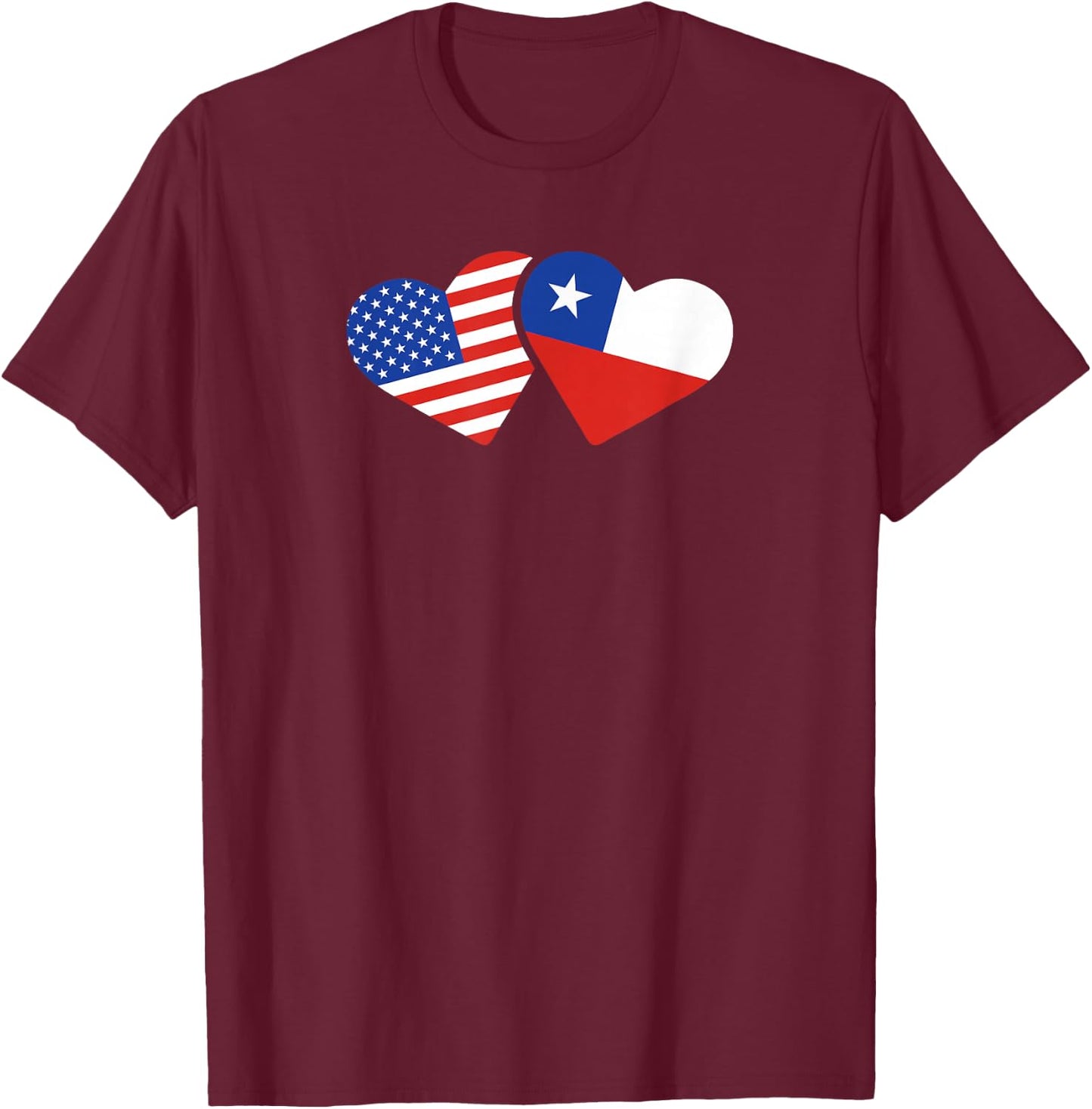 USA Chile Flag T Shirt Hearts Chileans American Love Cute T-Shirt - T-Shirt | Maroon