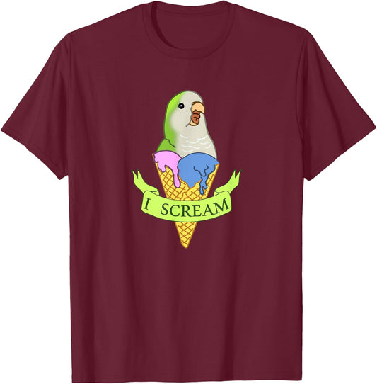 Funny Ice cream Monk Parakeet, I scream Green quaker parrot Women Kids T-Shirt - T-Shirt | Maroon