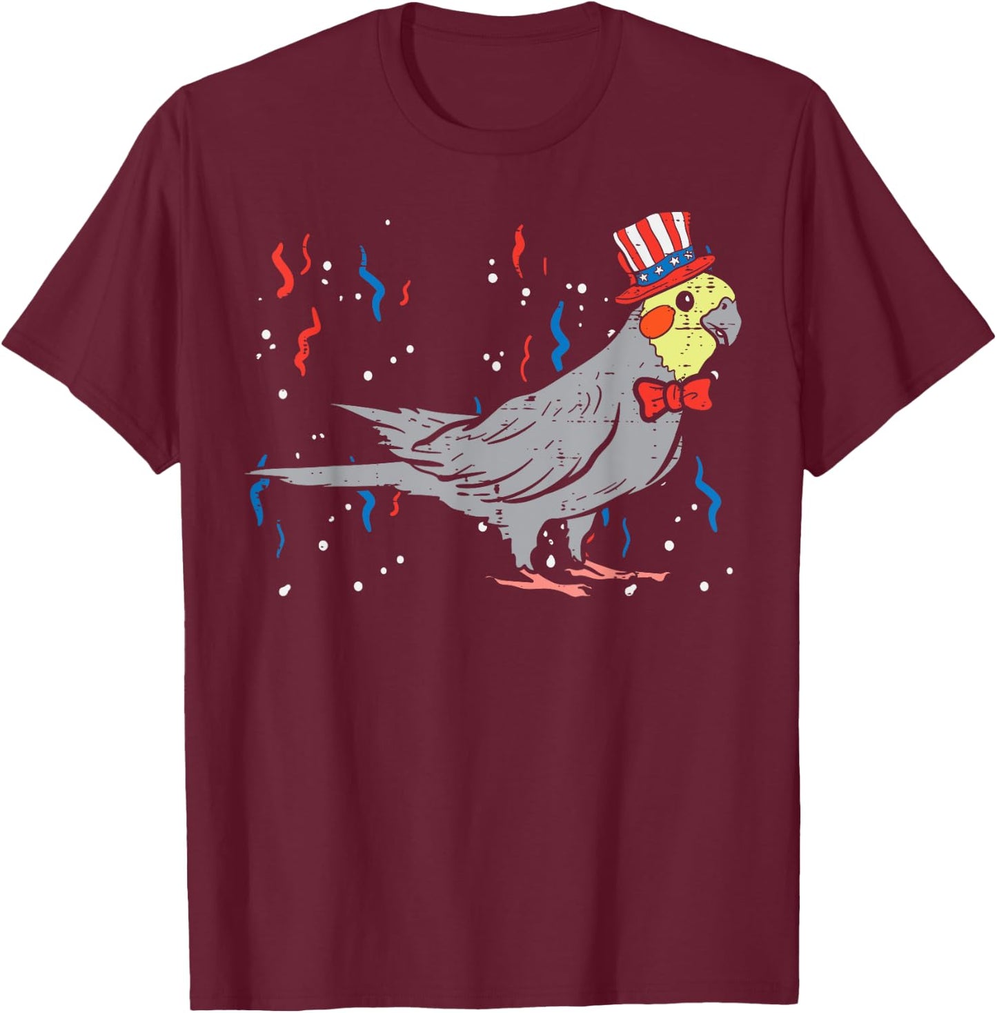 Cockatiel Bird American Flag USA 4th Of July Fourth Animal T-Shirt - T-Shirt | Maroon