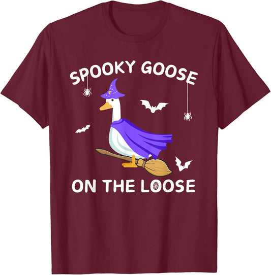 Spooky Goose On The Loose Witch Silly Goose Animal Halloween T-Shirt - T-Shirt | Maroon