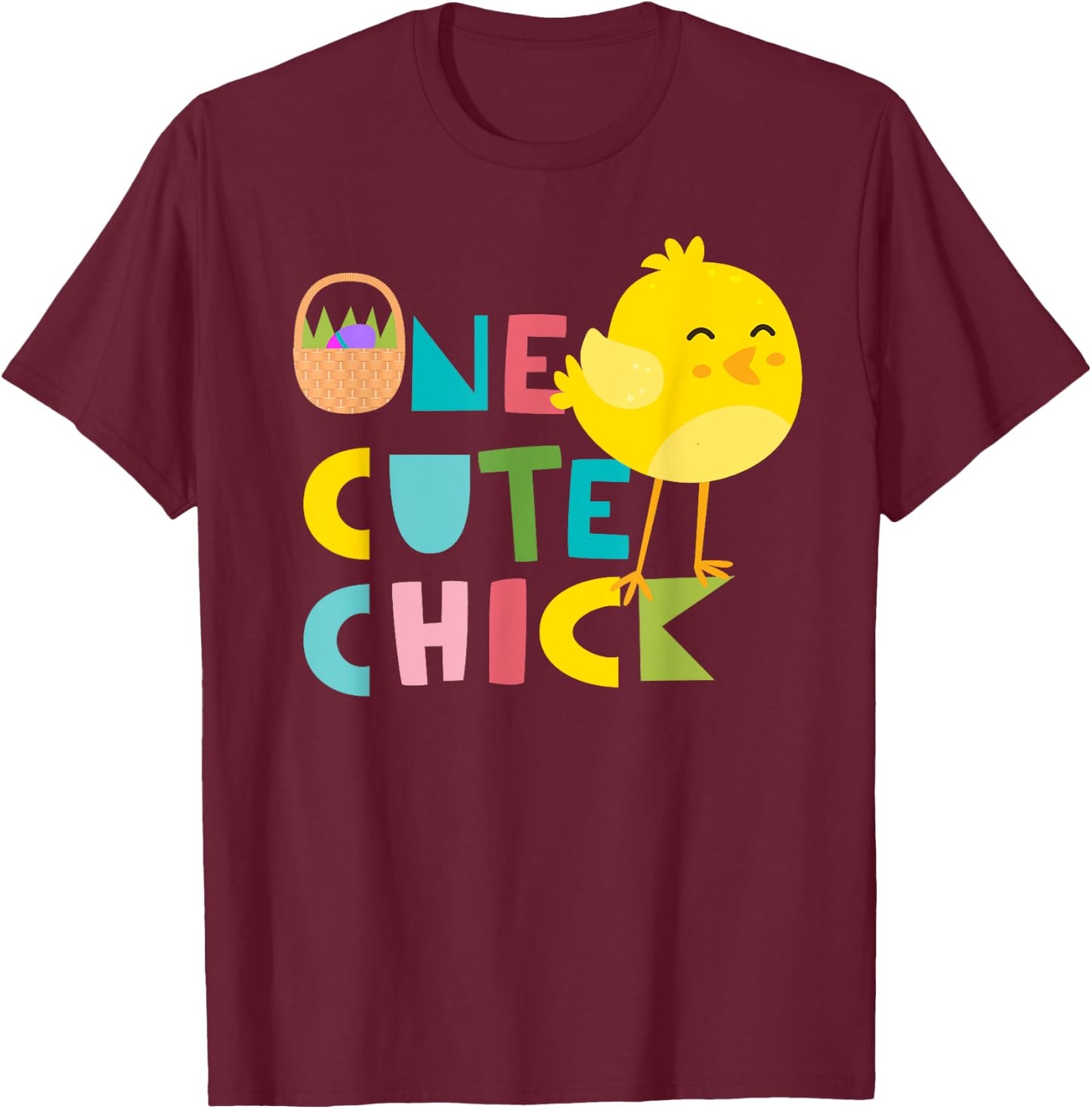 Cute and Funny Kids One Cute Chick T-Shirt - T-Shirt | Maroon