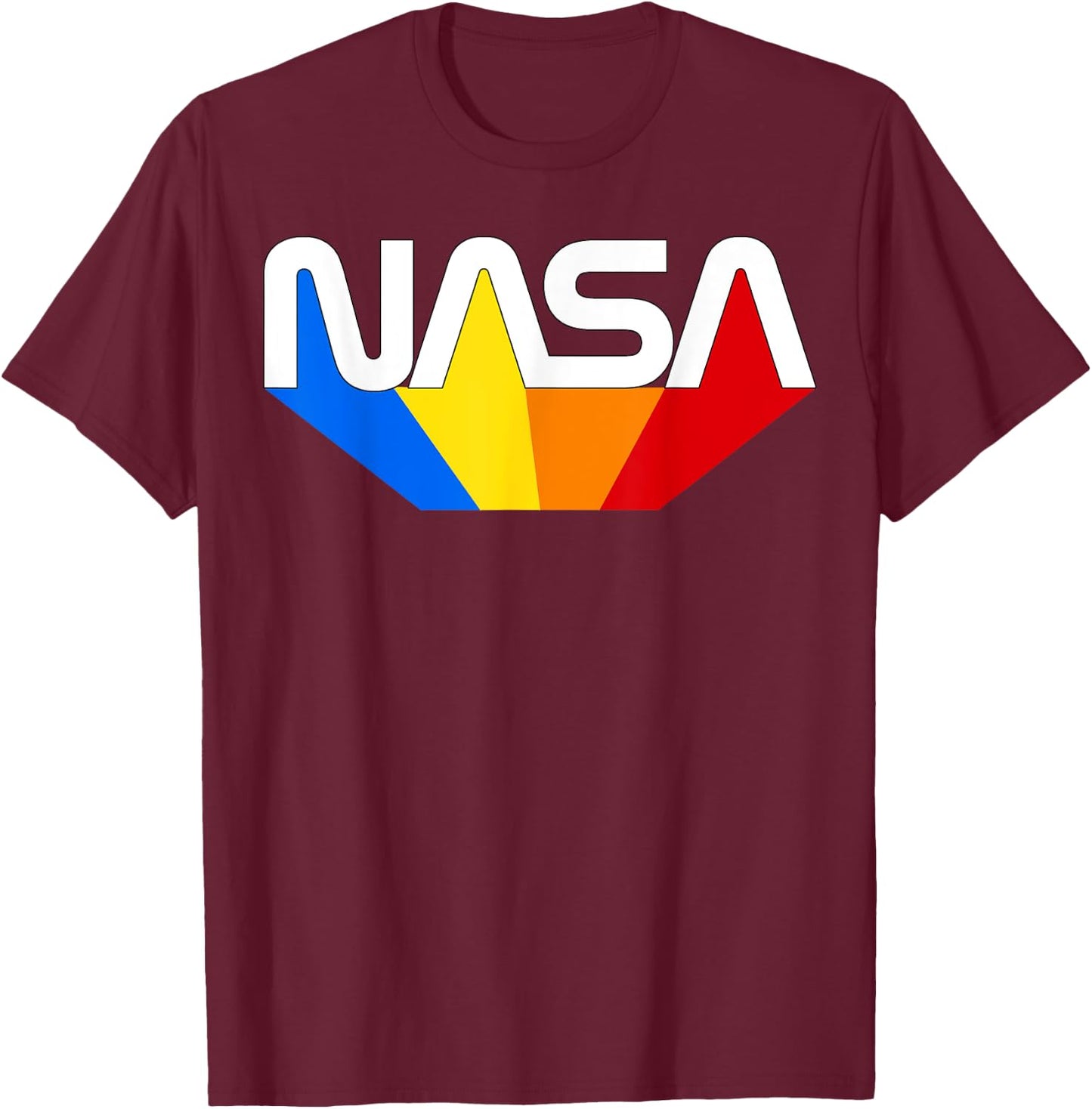 Officially Licensed NASA Worm Color Blue Yellow Orange Red T-Shirt - T-Shirt | Maroon