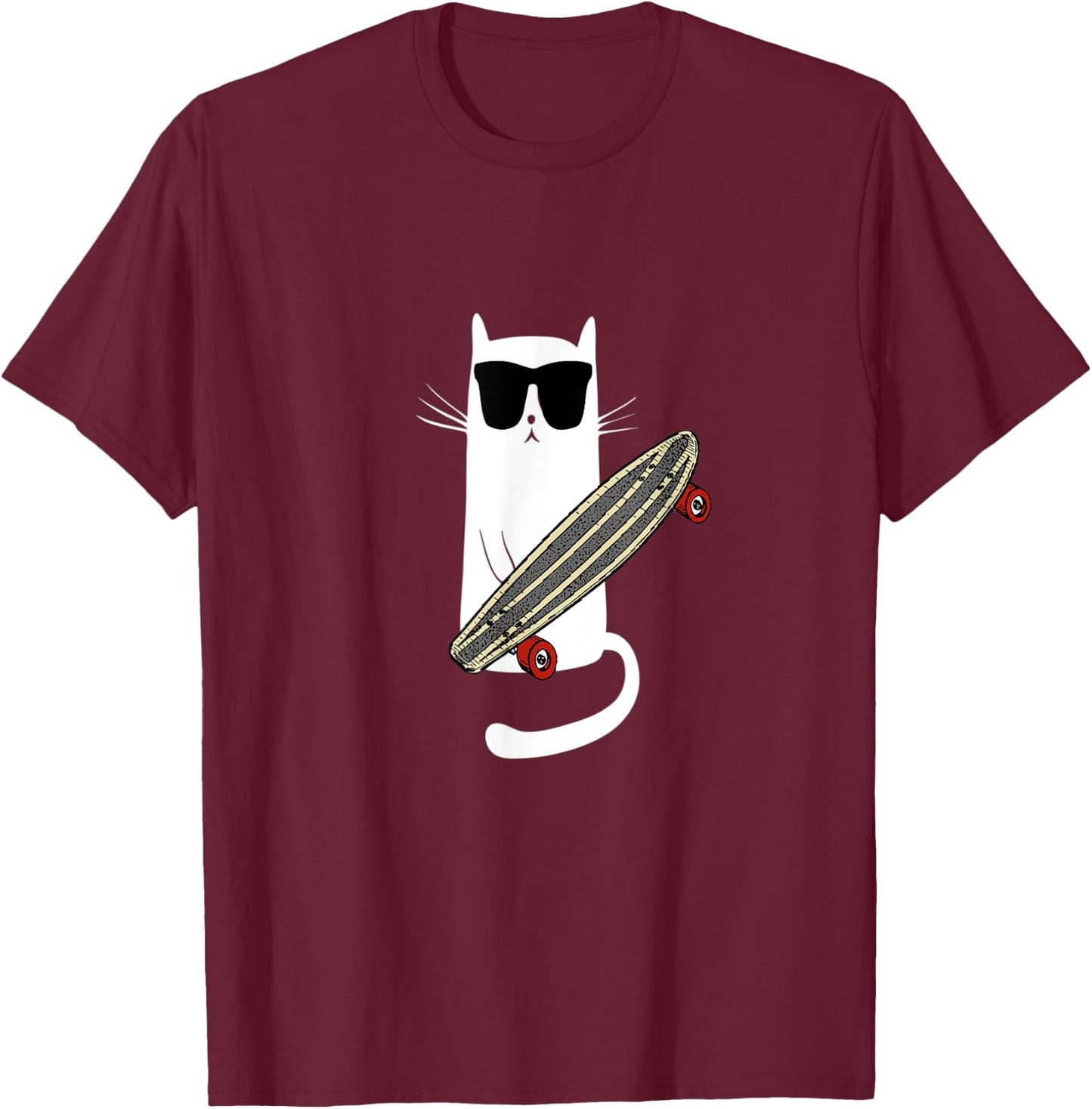 Funny Cat Wearing Sunglasses Skateboarding Men Women Kids T-Shirt - T-Shirt | Maroon