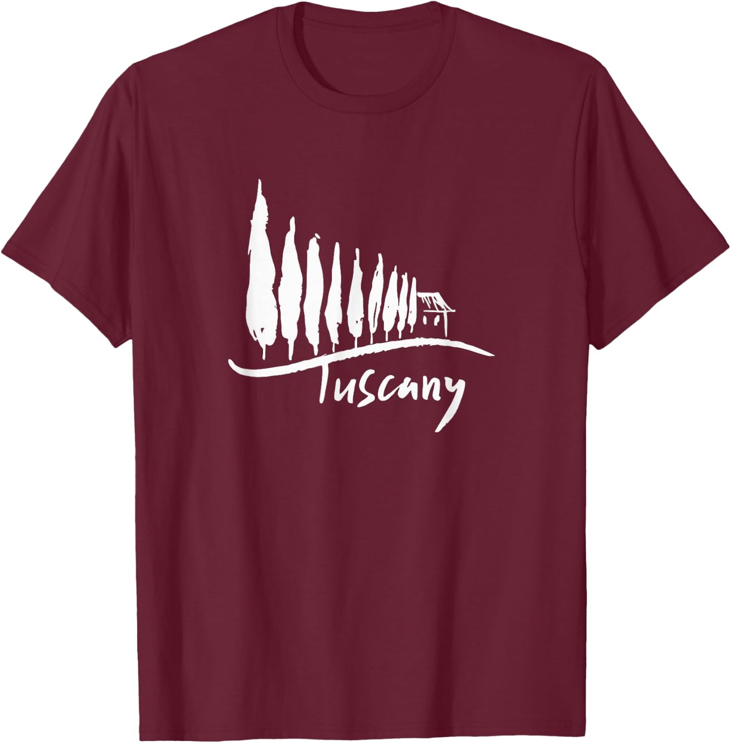 Tuscany Cypress Trees T-Shirt - T-Shirt | Maroon