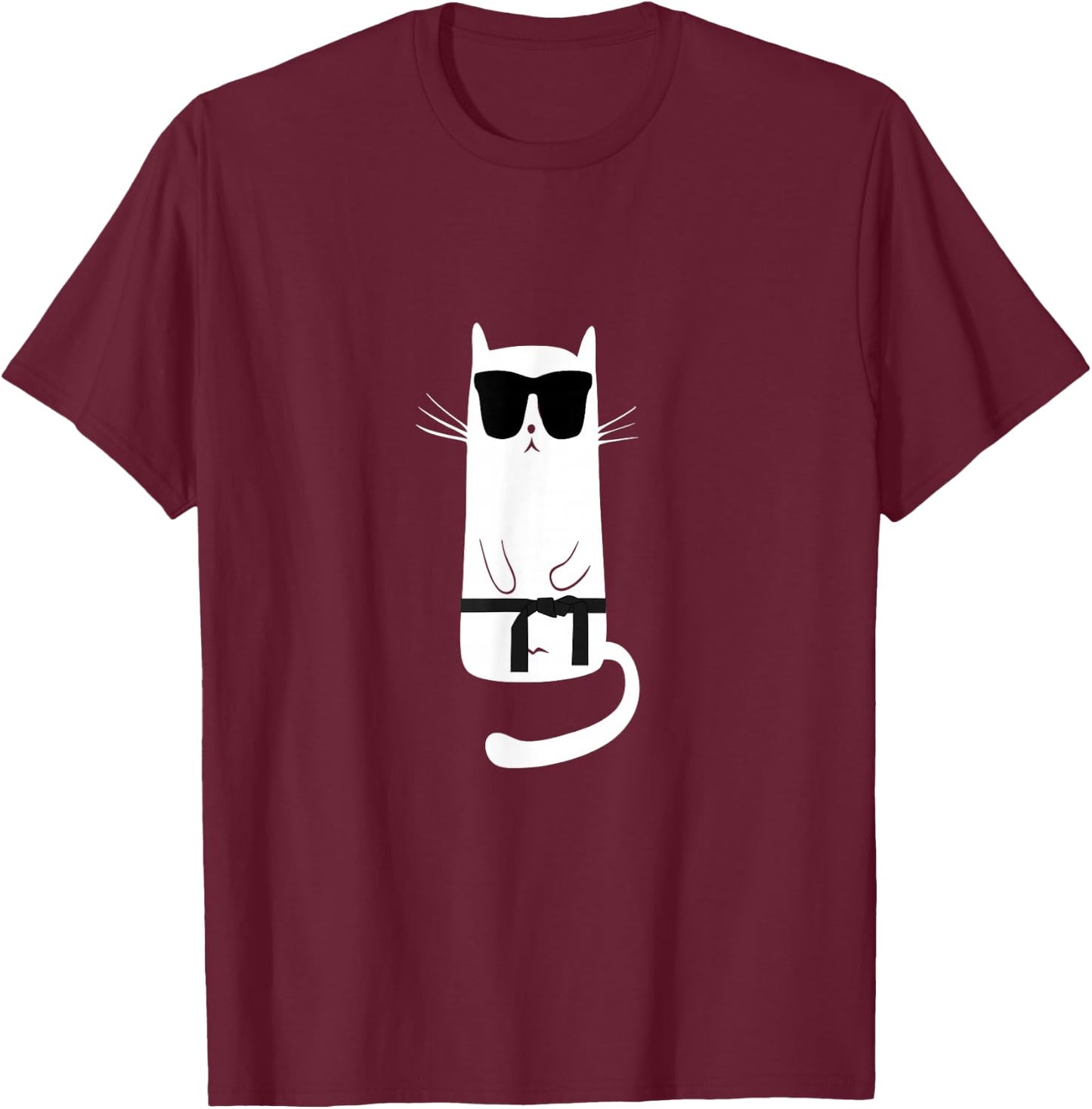 Funny Cat Wearing Sunglasses Karate Judo Black Belt T-Shirt - T-Shirt | Maroon