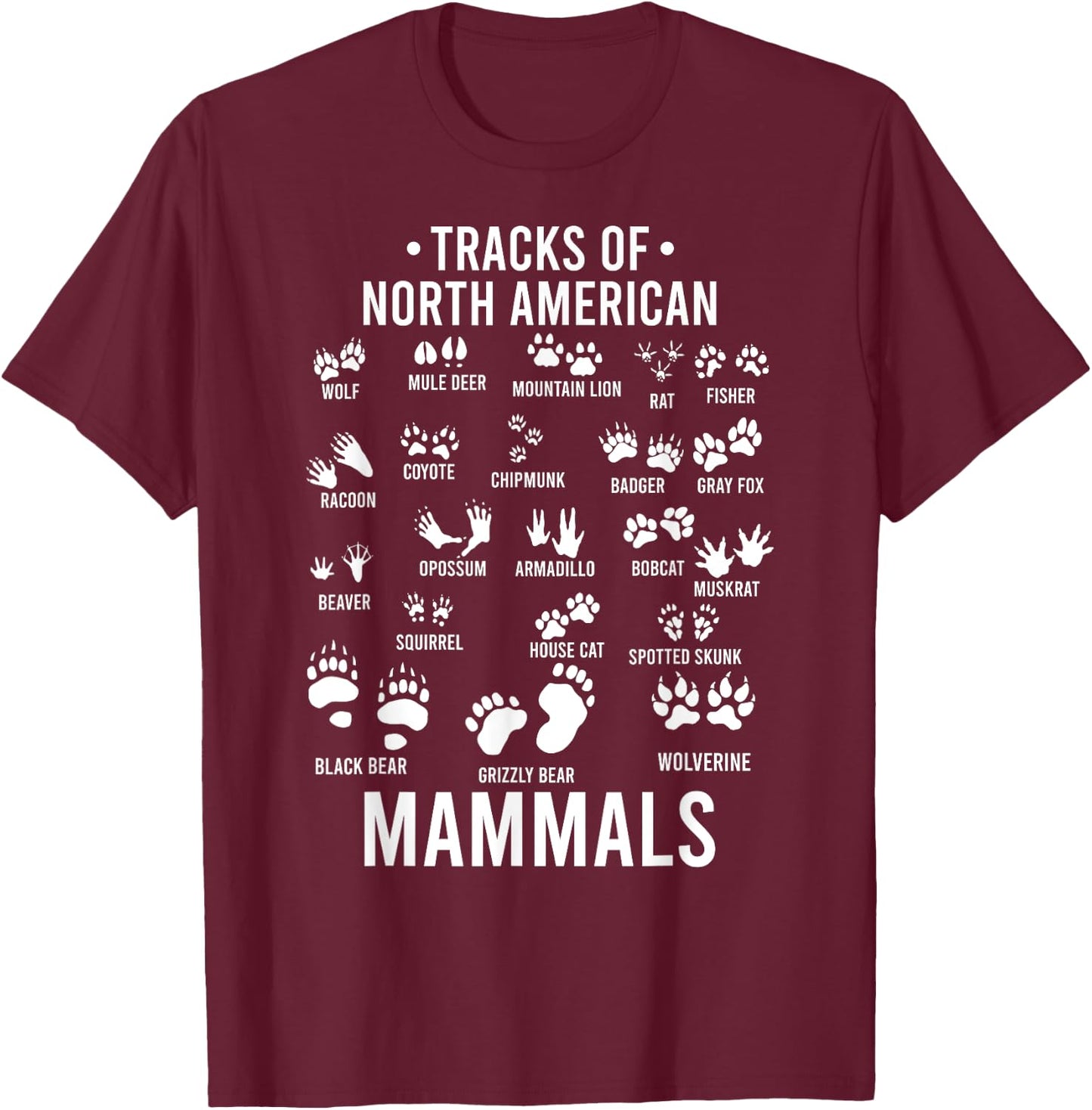 Wildlife Tracks of North American Mammals - Gift Kids T-Shirt - T-Shirt | Maroon