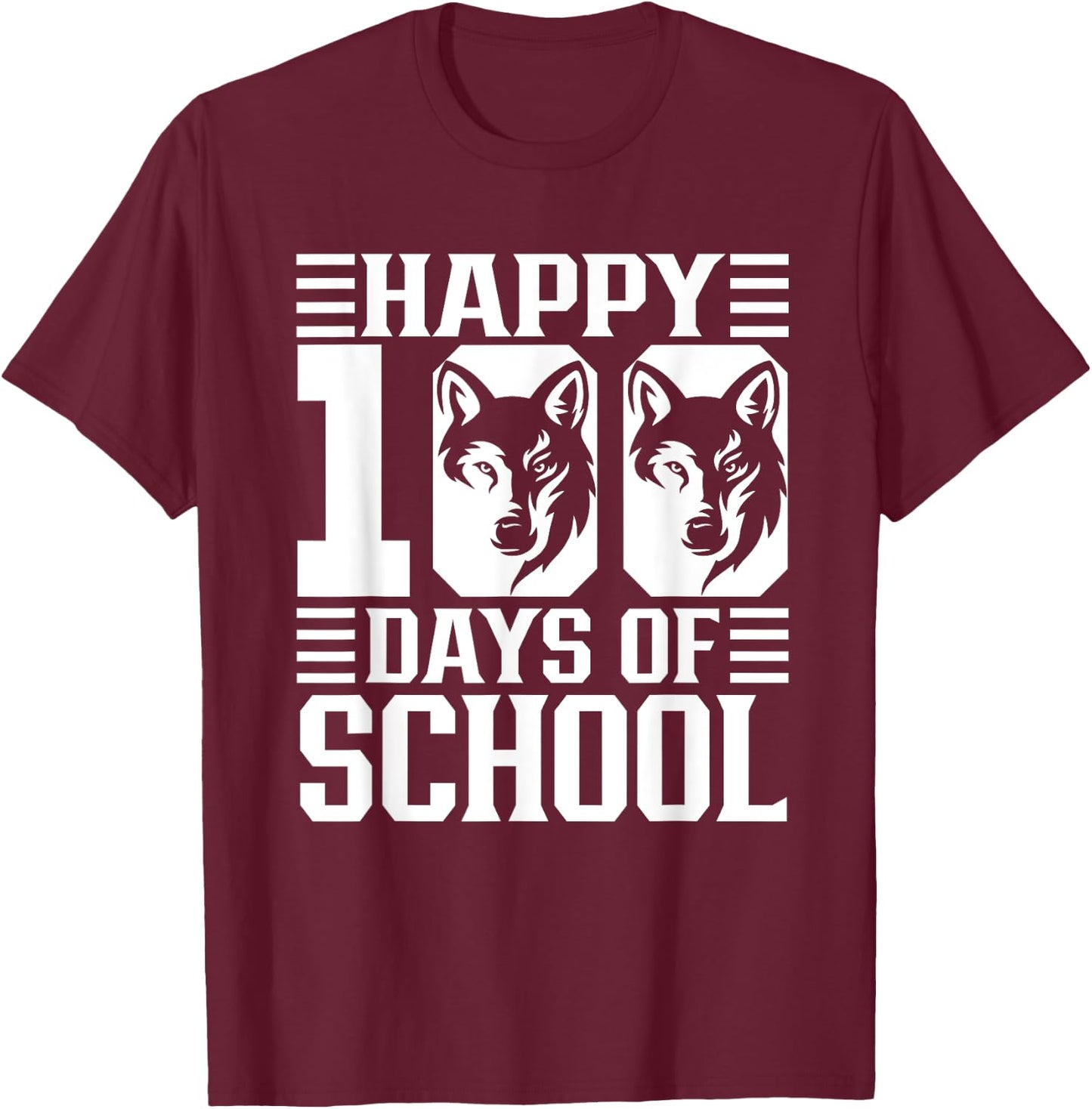 Happy 100th Day Of School 100 Days Smarter Wolf Boys Girls T-Shirt - T-Shirt | Maroon