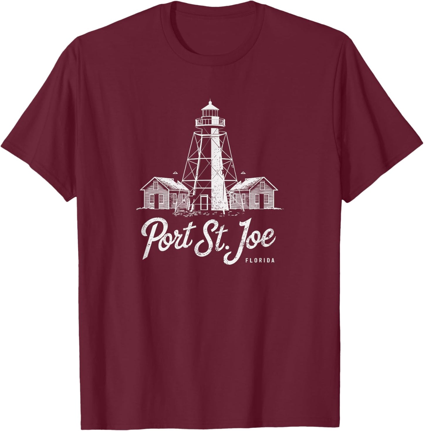 Port St Joe Florida Lighthouse Vintage Art T-Shirt - T-Shirt | Maroon