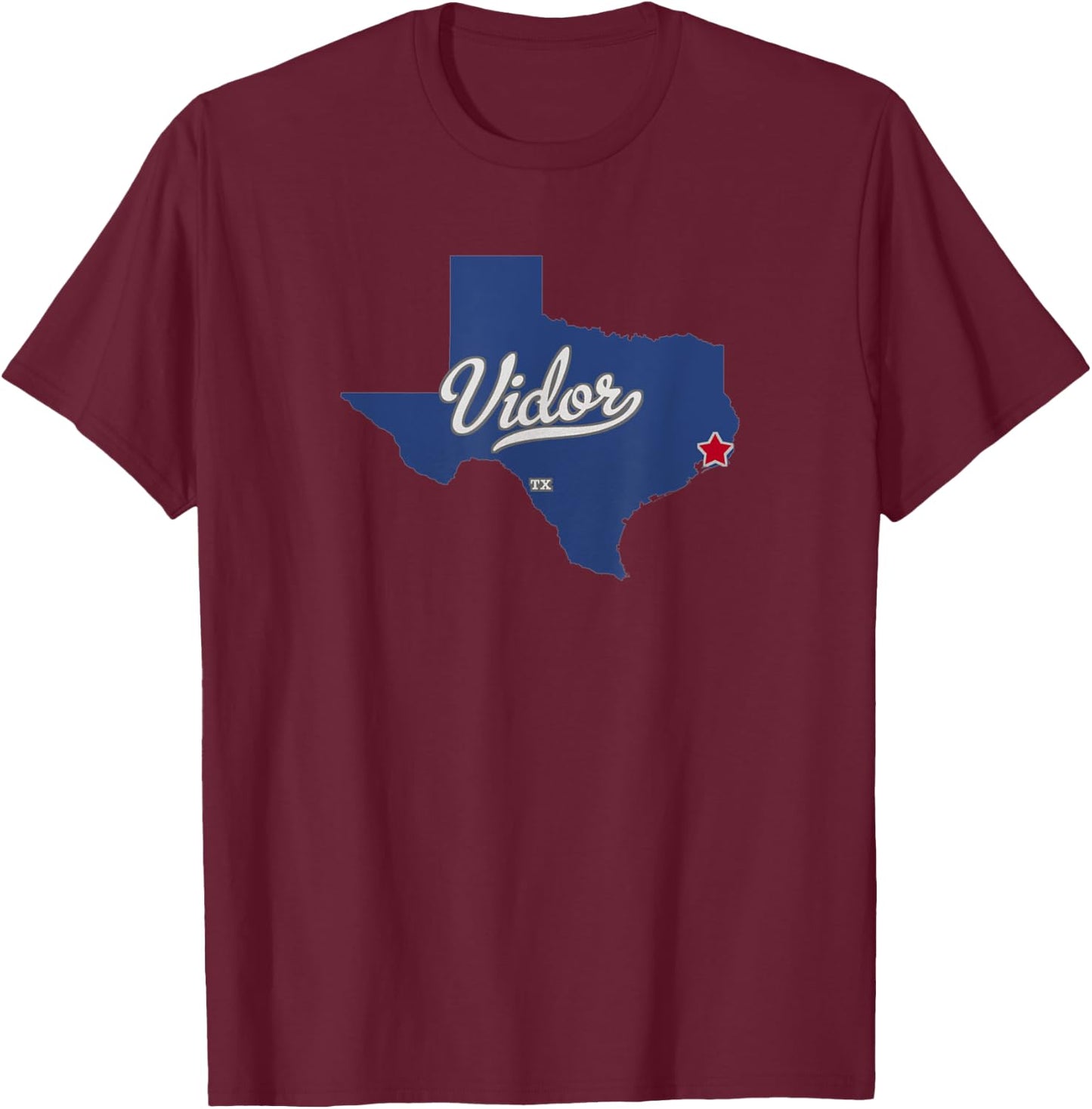 Vidor Texas TX Map T-Shirt - T-Shirt | Maroon