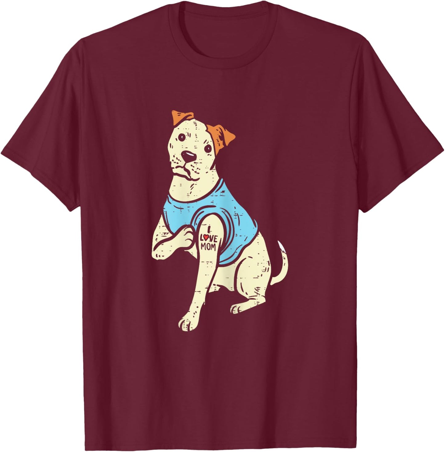 Pitbull I Love Mom Tattoo Pittie Dog Lover Owner Women Gift T-Shirt - T-Shirt | Maroon