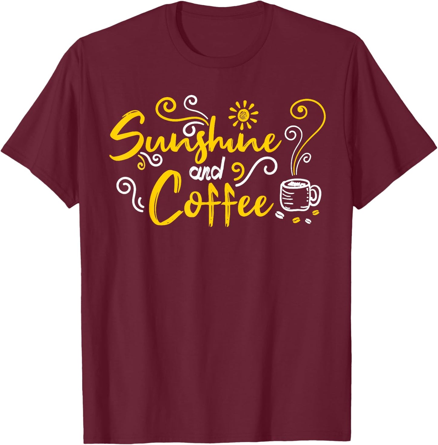 Sunshine and Coffee Summer Lover Doodle Design Men Women T-Shirt - T-Shirt | Maroon